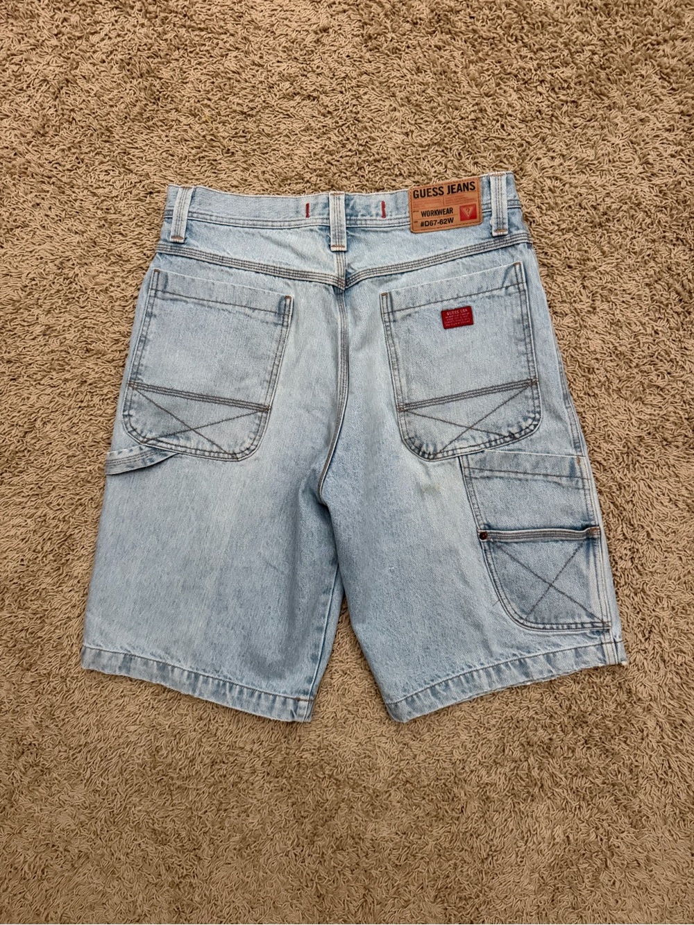 Vintage Guess Jeans Shorts Blue Denim Baggy Jorts 33x13 Carpenter Skater Y2K